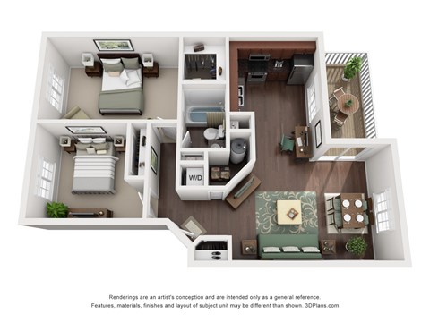 Floor plan for 2 beds, 1 bath, 850 sqft